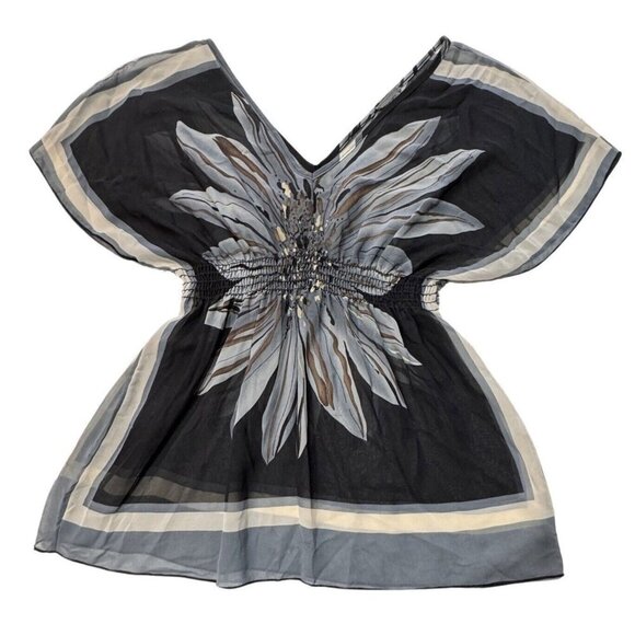 Semi-Sheer Floral Handkerchief Blouse Women's XS (0-2) Black Gray Boho Indie Hip - Picture 8 of 13
